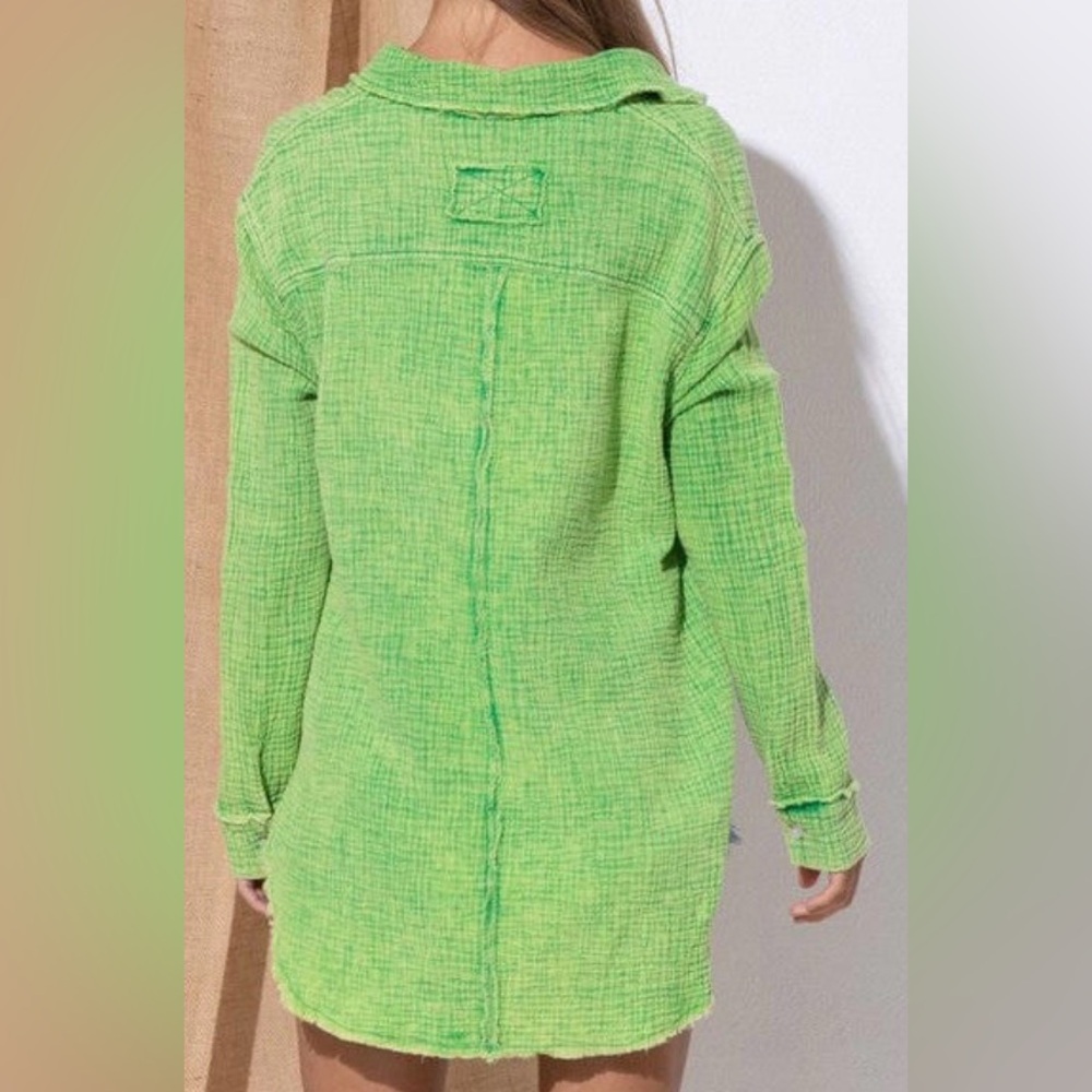 NWT Washing Wrinkled Green Gauze Button Down Shirt - Picture 4 of 8